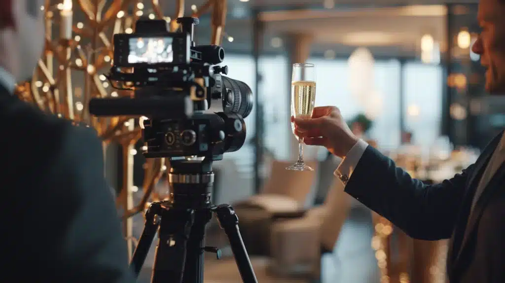 a videographer in boston shooting a company success celebration