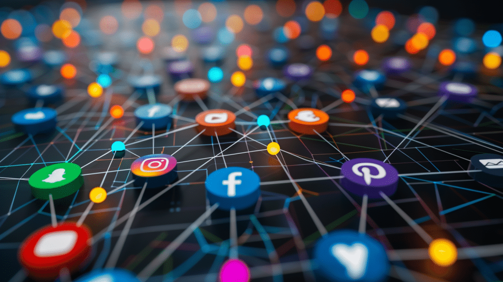 interconnected icons symbolizing integrating across social media platforms