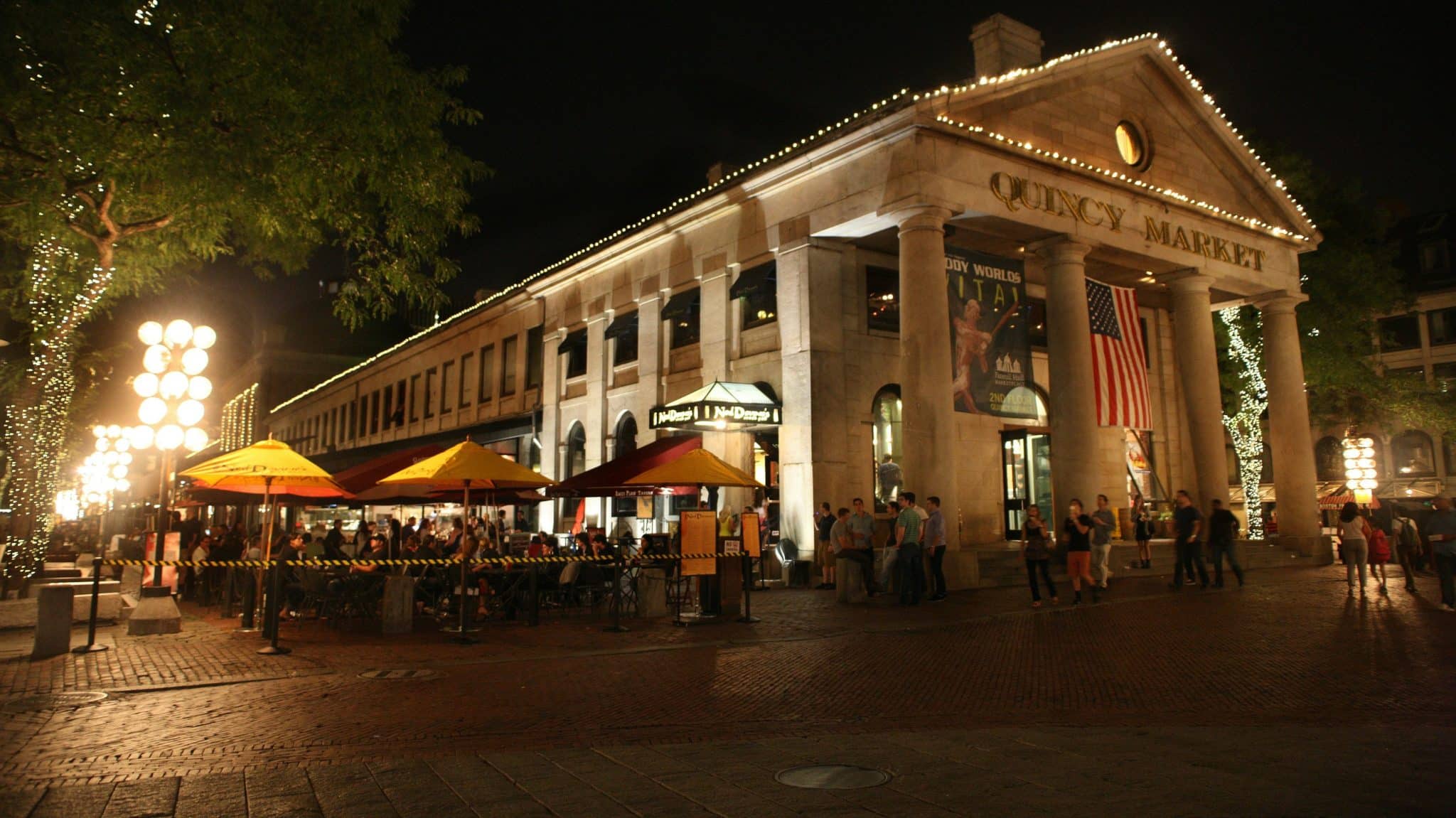 high-quality video production in boston - quincy market at night