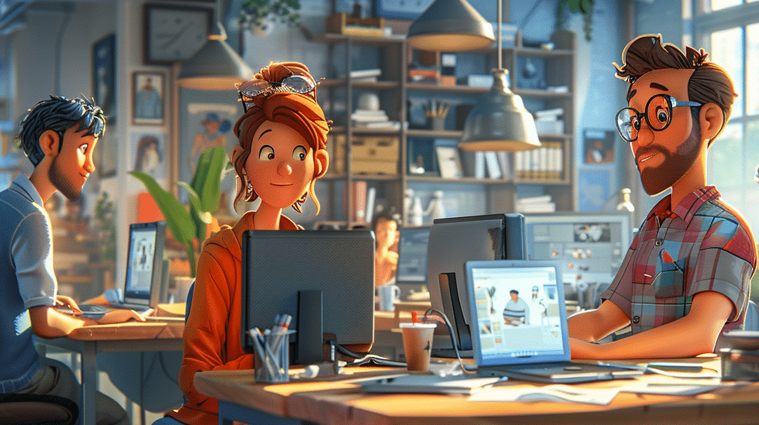 animated office scene representing: Why Choose Custom Animation Services for Businesses?